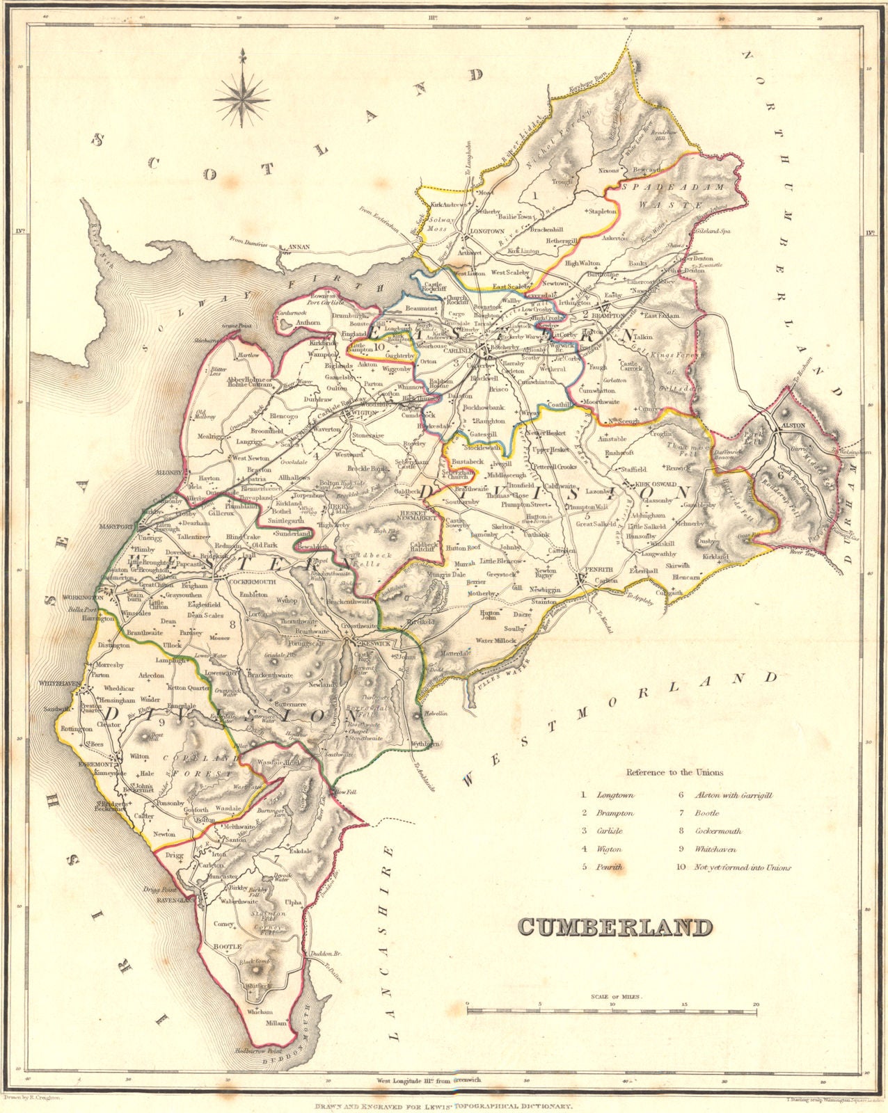 CUMBRIA. Cumbs. Lewis. Original outline colouring. Cumberland 1831 old map